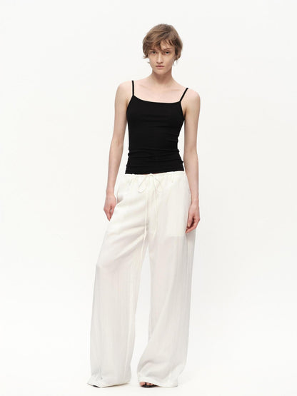 RUN TO THE FUTURE White Drawstring Mid Rise Straight Relaxed Women&