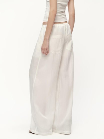 RUN TO THE FUTURE White Drawstring Mid Rise Straight Relaxed Women&
