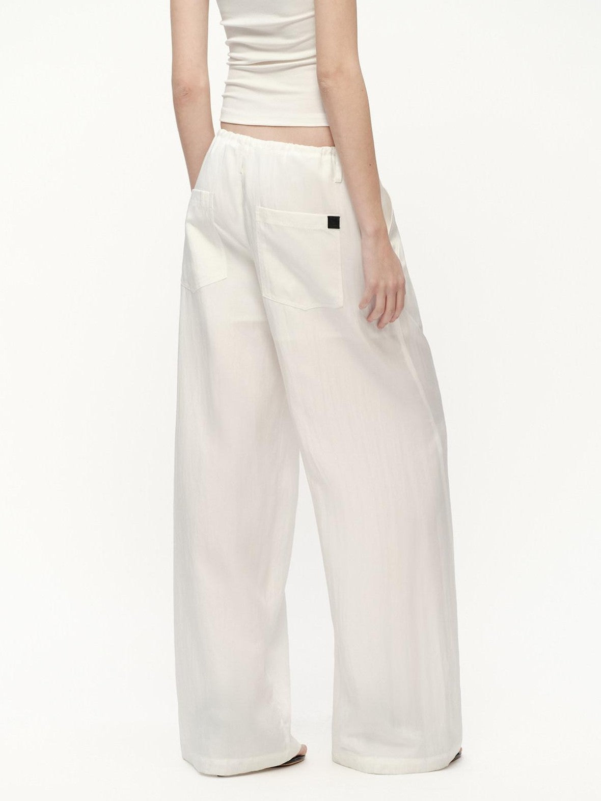 RUN TO THE FUTURE White Drawstring Mid Rise Straight Relaxed Women&