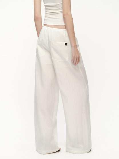 RUN TO THE FUTURE White Drawstring Mid Rise Straight Relaxed Women&