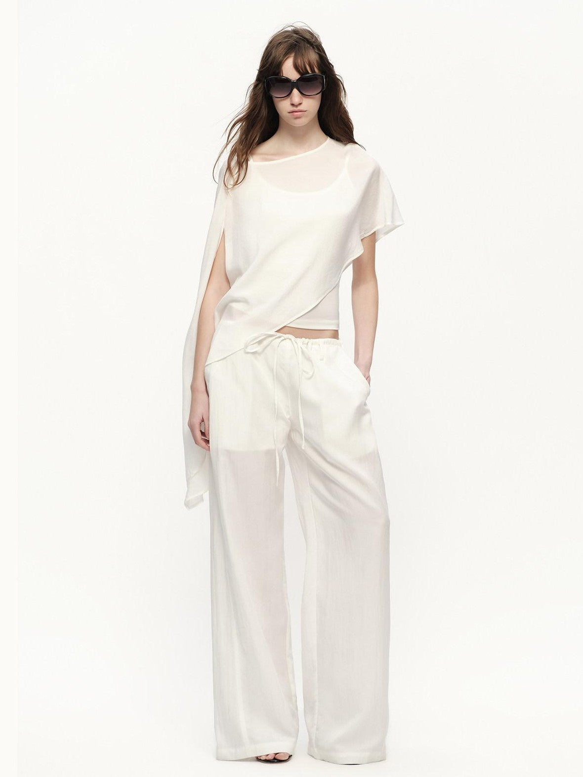 RUN TO THE FUTURE White Drawstring Mid Rise Straight Relaxed Women&