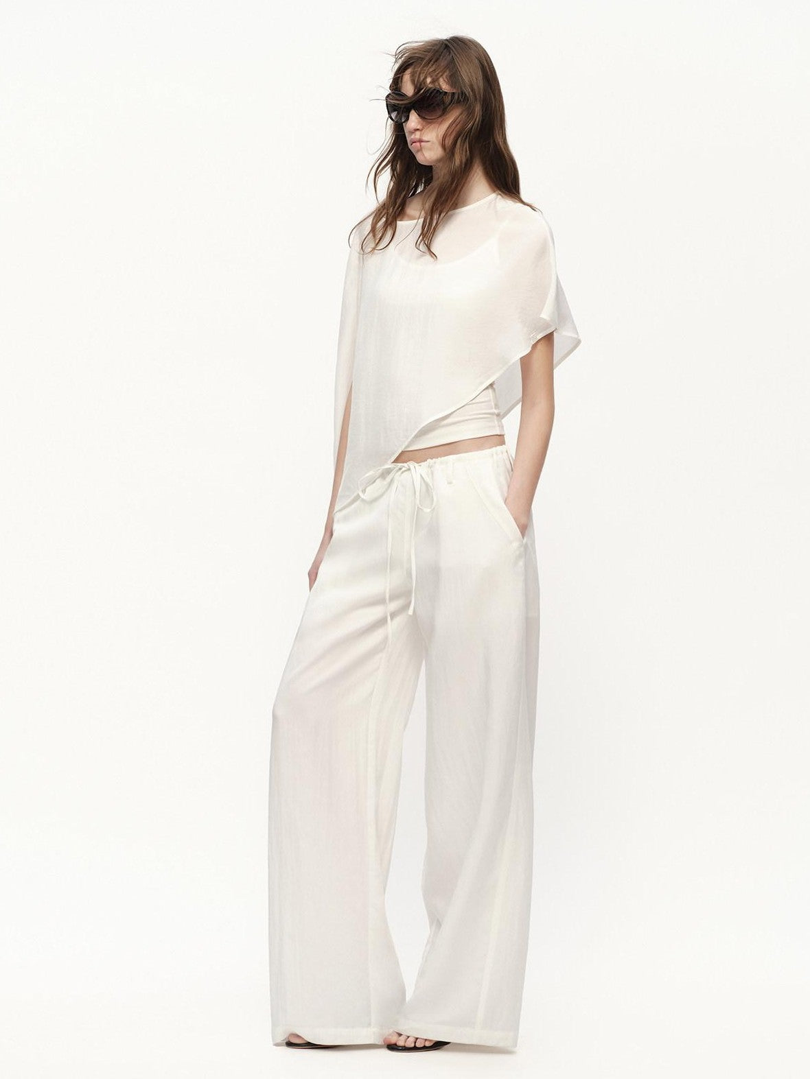 RUN TO THE FUTURE White Drawstring Mid Rise Straight Relaxed Women&