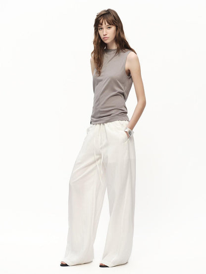 RUN TO THE FUTURE White Drawstring Mid Rise Straight Relaxed Women&