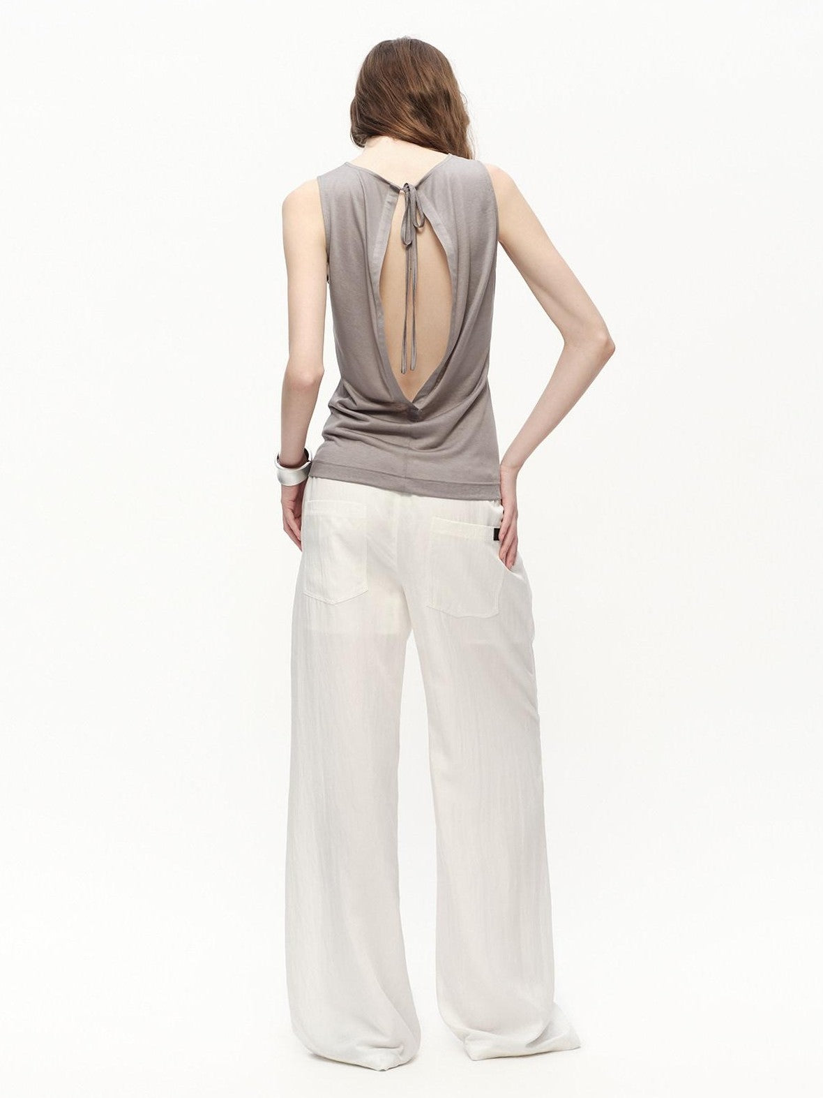 RUN TO THE FUTURE White Drawstring Mid Rise Straight Relaxed Women&