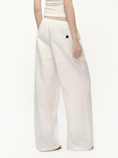 RUN TO THE FUTURE White Drawstring Mid Rise Straight Relaxed Women&