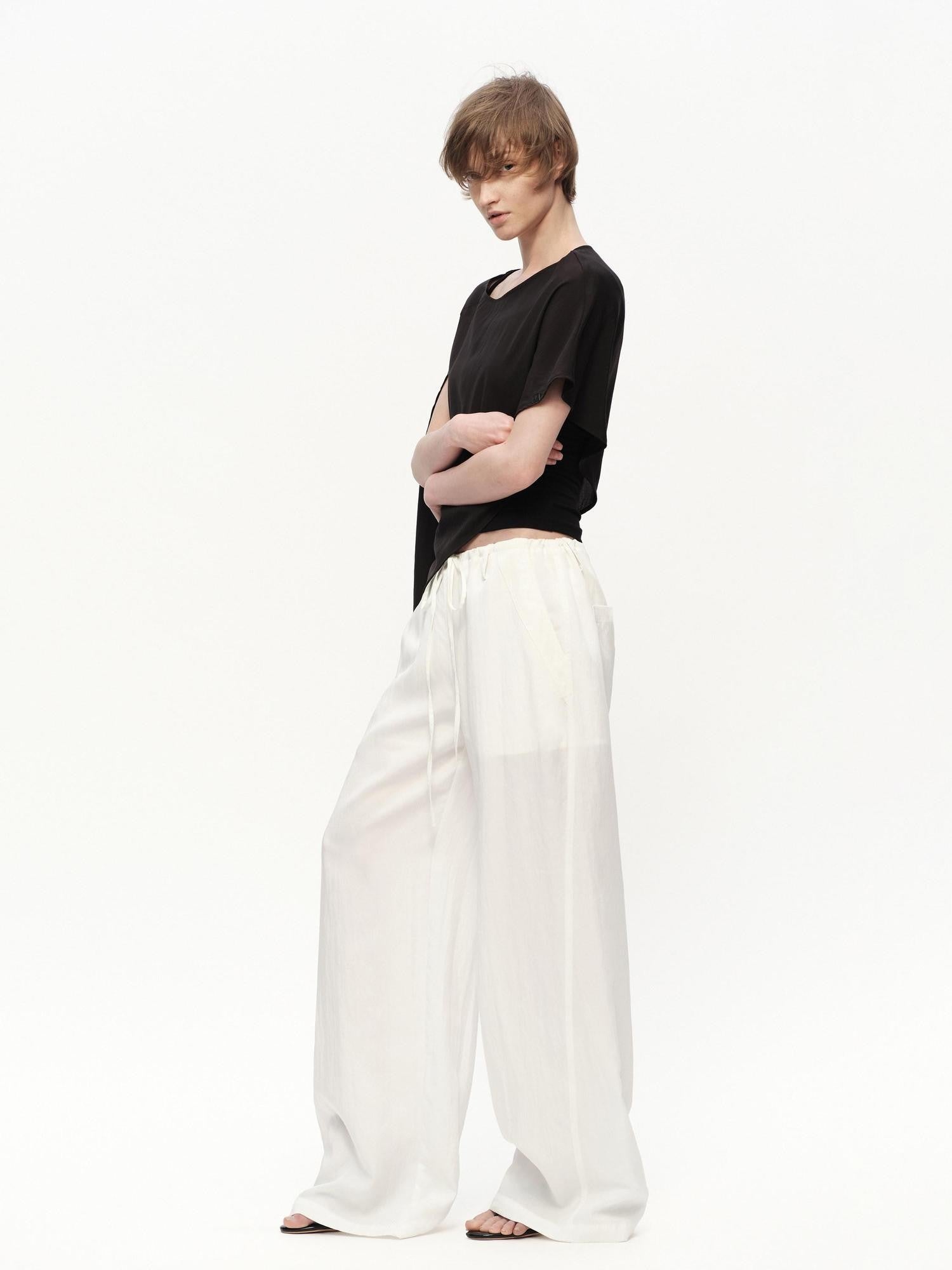 RUN TO THE FUTURE White Drawstring Mid Rise Straight Relaxed Women&
