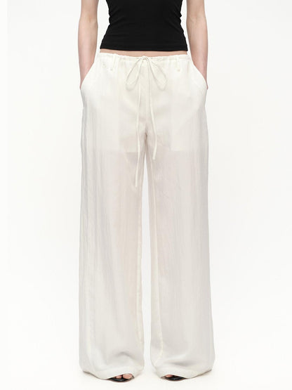 RUN TO THE FUTURE White Drawstring Mid Rise Straight Relaxed Women&