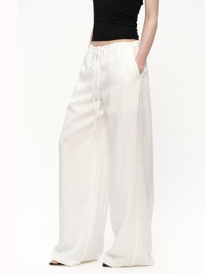 RUN TO THE FUTURE White Drawstring Mid Rise Straight Relaxed Women&