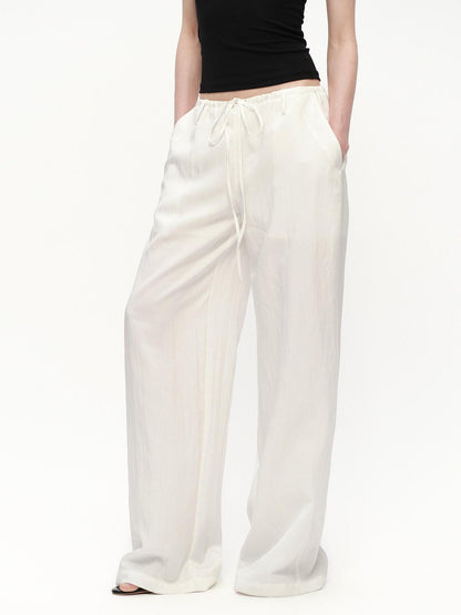RUN TO THE FUTURE White Drawstring Mid Rise Straight Relaxed Women&