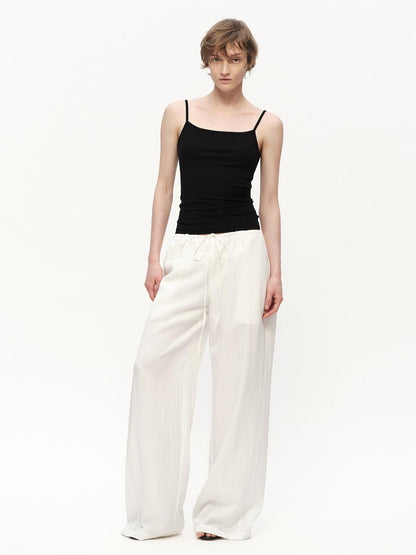 RUN TO THE FUTURE White Drawstring Mid Rise Straight Relaxed Women&