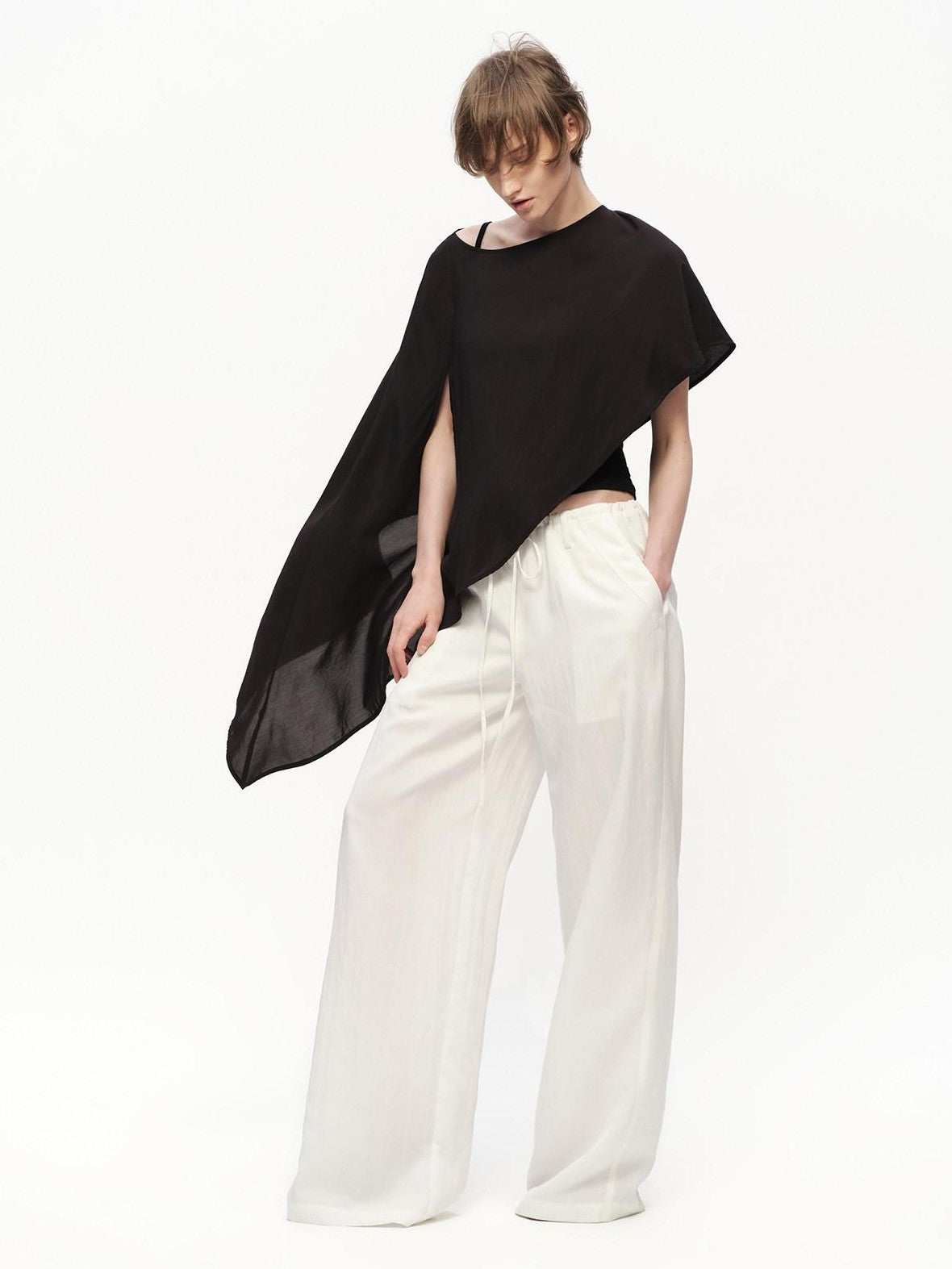 RUN TO THE FUTURE White Drawstring Mid Rise Straight Relaxed Women&