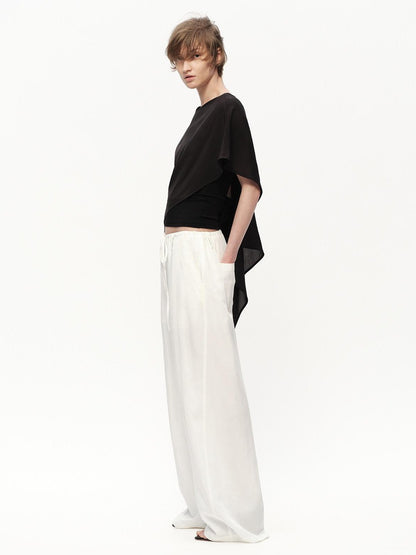RUN TO THE FUTURE White Drawstring Mid Rise Straight Relaxed Women&