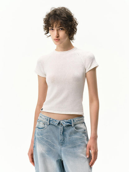 RUN TO THE FUTURE White Knit Raglan Slim Women&
