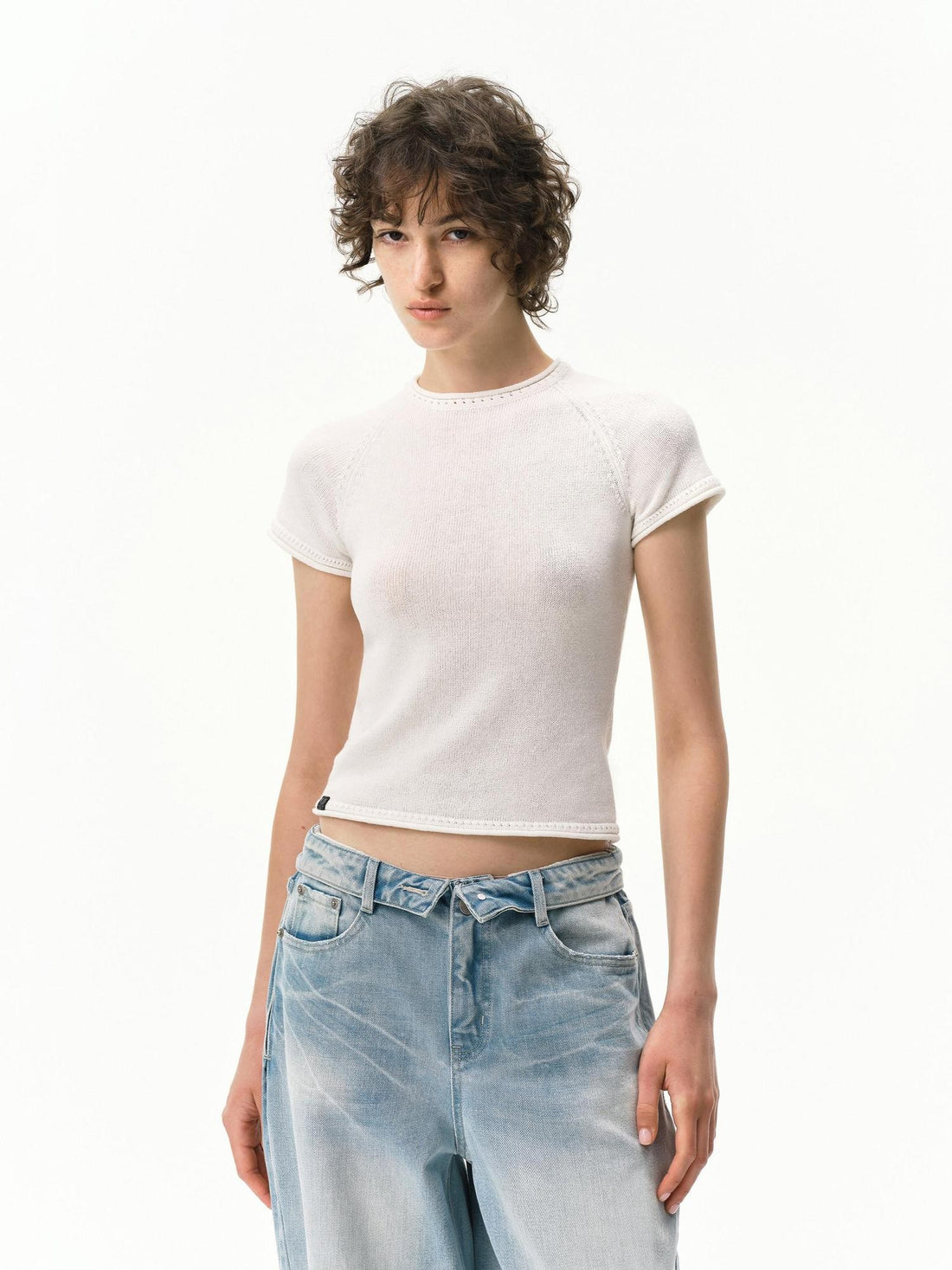 RUN TO THE FUTURE White Knit Raglan Slim Women&