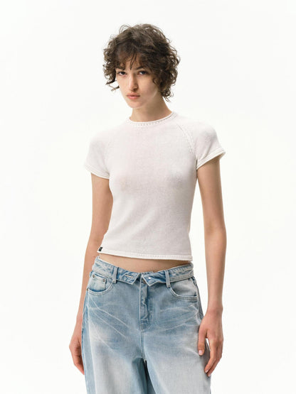 RUN TO THE FUTURE White Knit Raglan Slim Women&