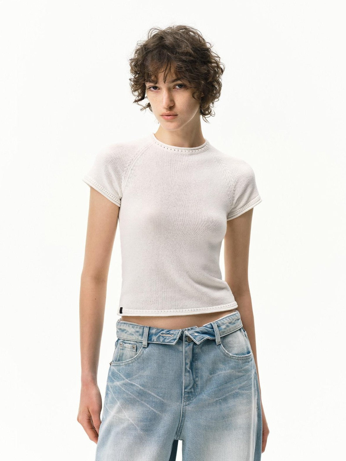 RUN TO THE FUTURE White Knit Raglan Slim Women&