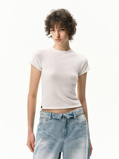 RUN TO THE FUTURE White Knit Raglan Slim Women&