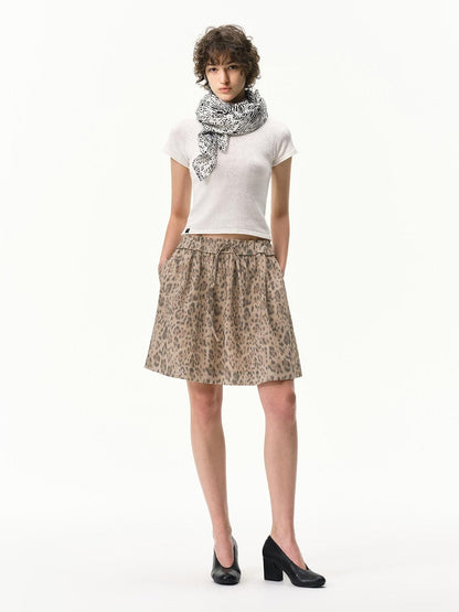 RUN TO THE FUTURE White Leopard Print Ruched Drawstring Tie Women&
