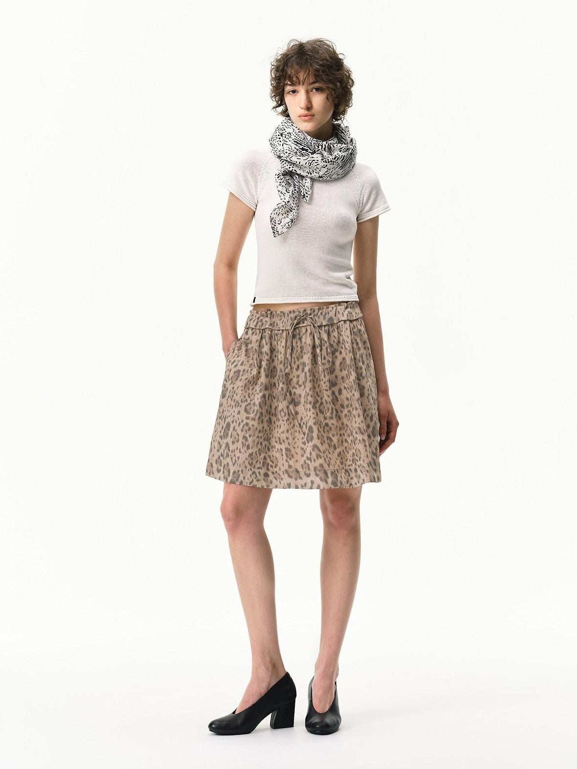 RUN TO THE FUTURE White Leopard Print Ruched Drawstring Tie Women&