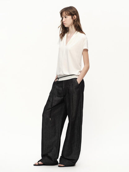 RUN TO THE FUTURE White V-neck Ruched Hem Women&