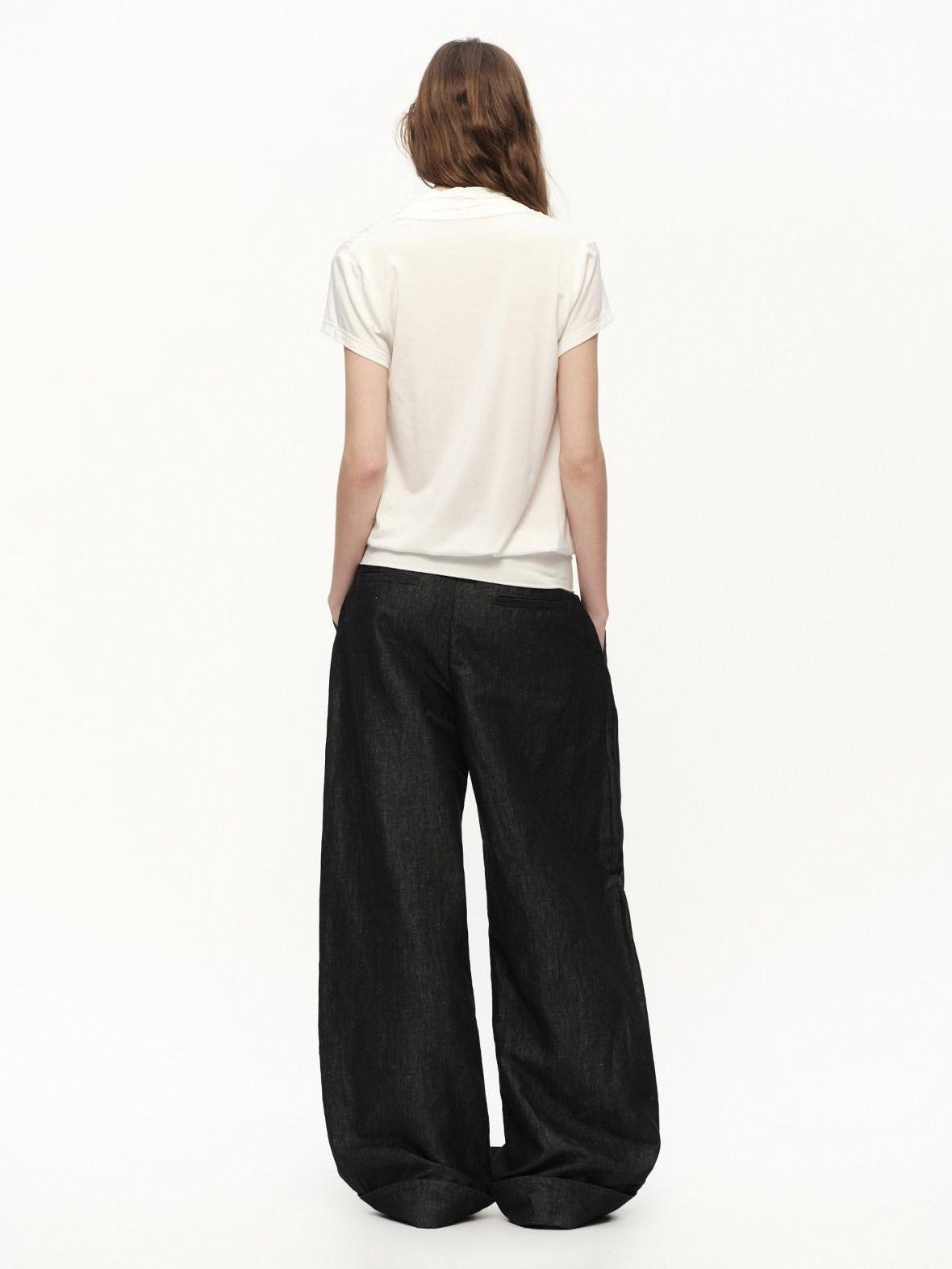 RUN TO THE FUTURE White V-neck Ruched Hem Women&