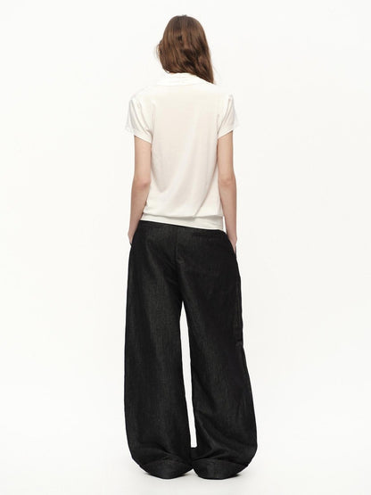 RUN TO THE FUTURE White V-neck Ruched Hem Women&