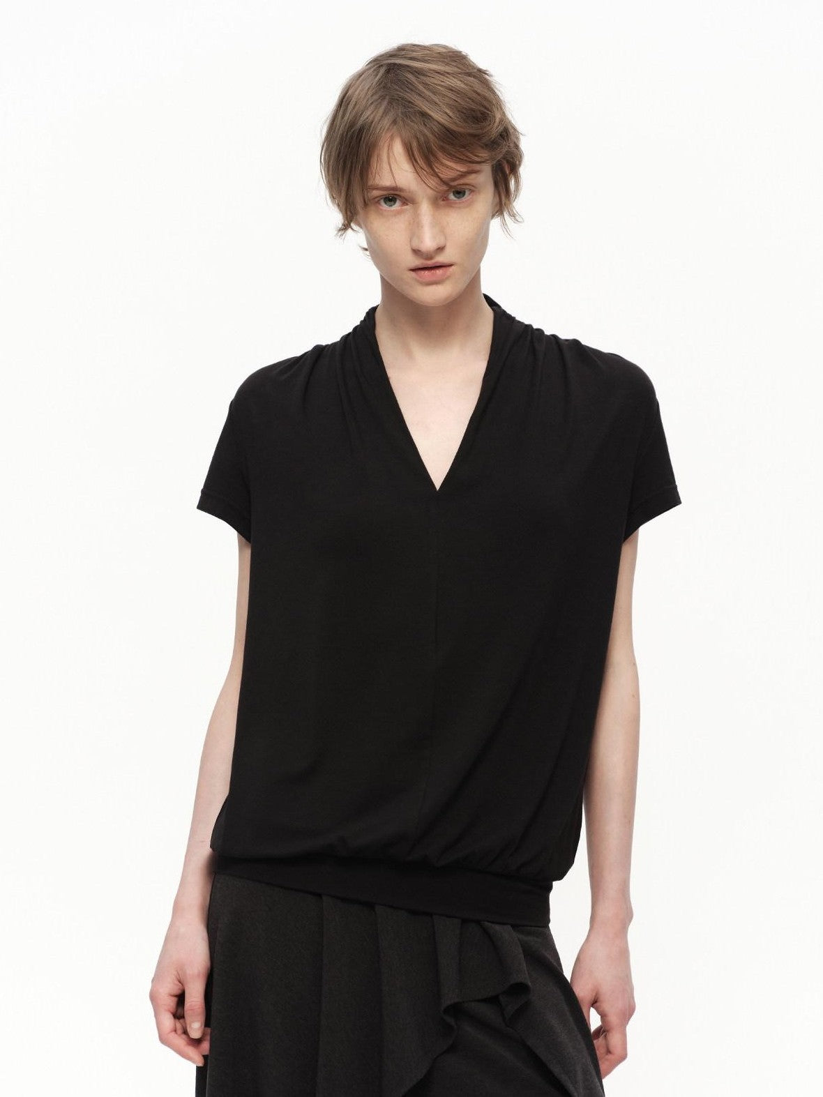 RUN TO THE FUTURE White V-neck Ruched Hem Women&