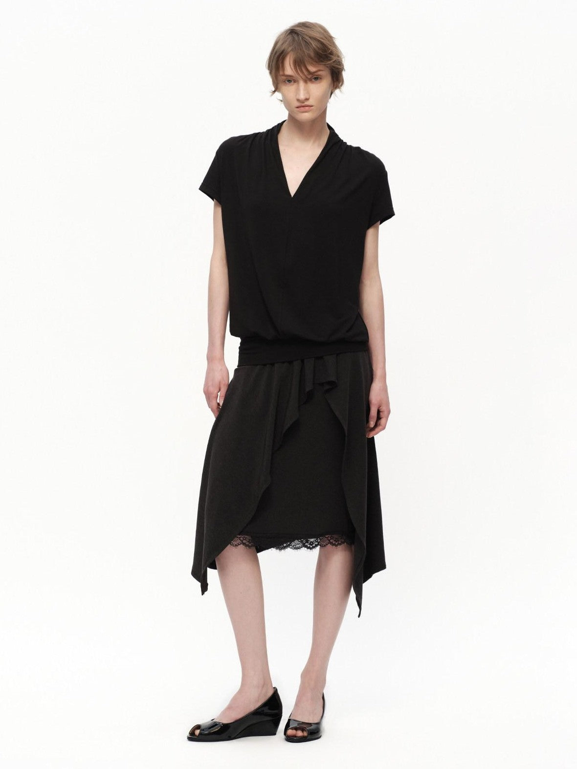 RUN TO THE FUTURE White V-neck Ruched Hem Women&