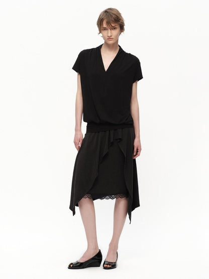 RUN TO THE FUTURE White V-neck Ruched Hem Women&