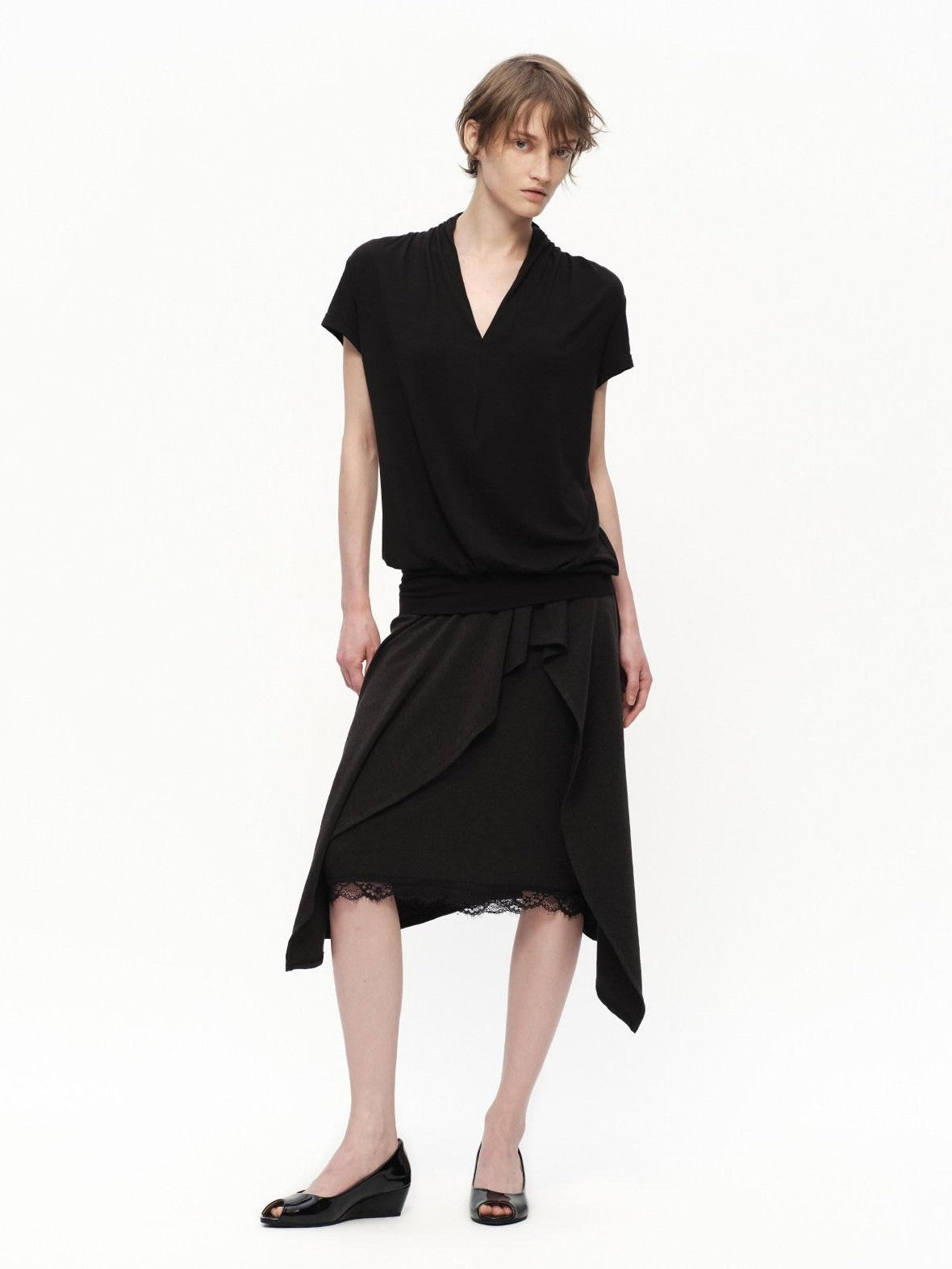 RUN TO THE FUTURE White V-neck Ruched Hem Women&