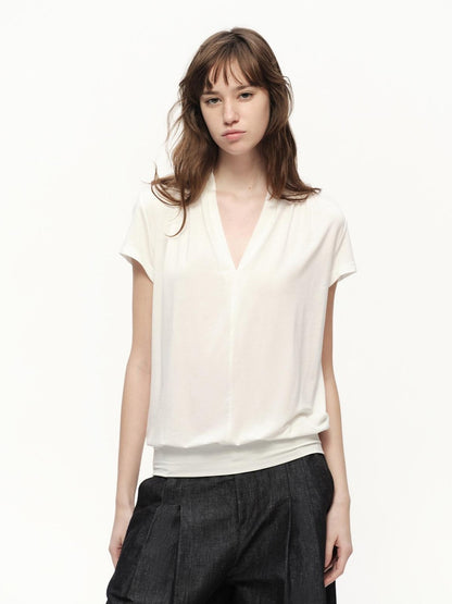 RUN TO THE FUTURE White V-neck Ruched Hem Women&