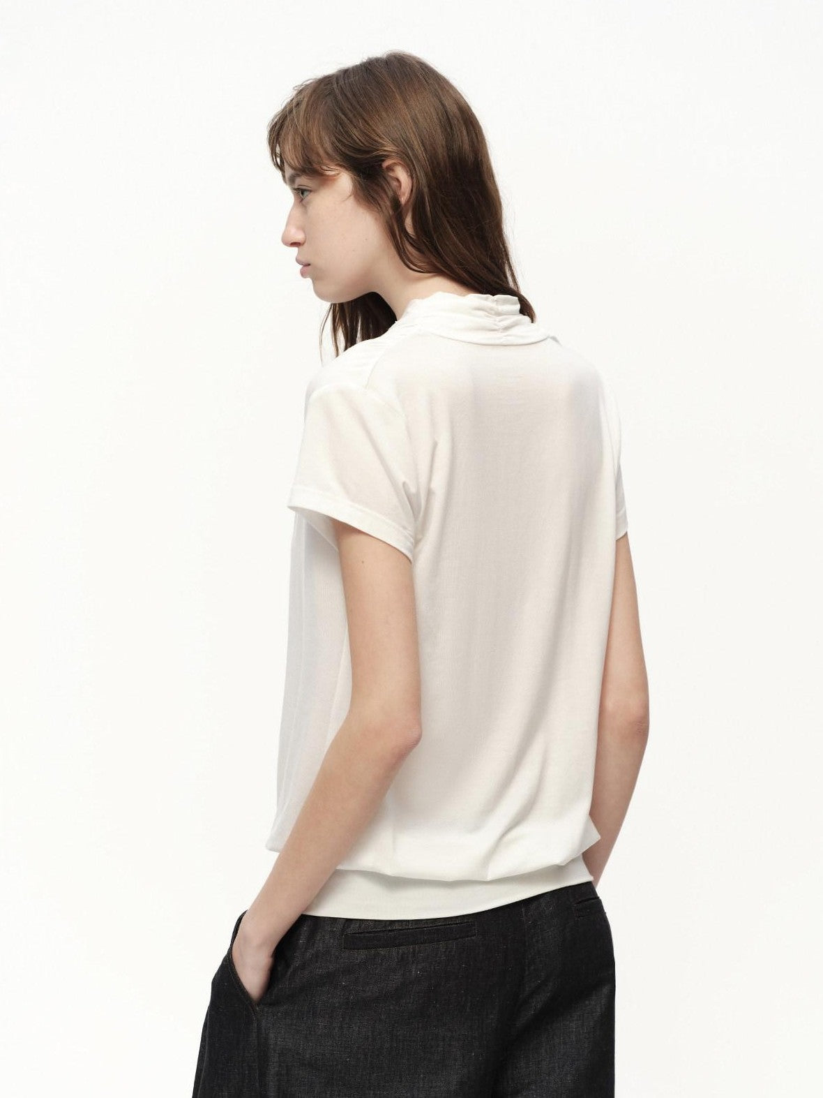 RUN TO THE FUTURE White V-neck Ruched Hem Women&