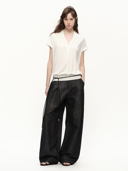 RUN TO THE FUTURE White V-neck Ruched Hem Women&