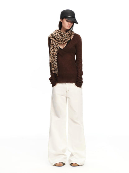 RUN TO THE FUTURE White Vintage Contrast Stitch Mid Low Waist Slim Women&