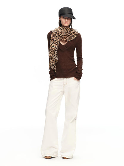 RUN TO THE FUTURE White Vintage Contrast Stitch Mid Low Waist Slim Women&