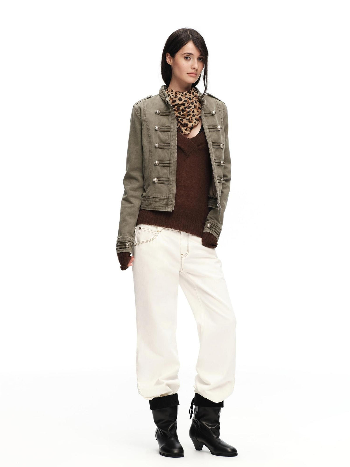 RUN TO THE FUTURE White Vintage Contrast Stitch Mid Low Waist Slim Women&