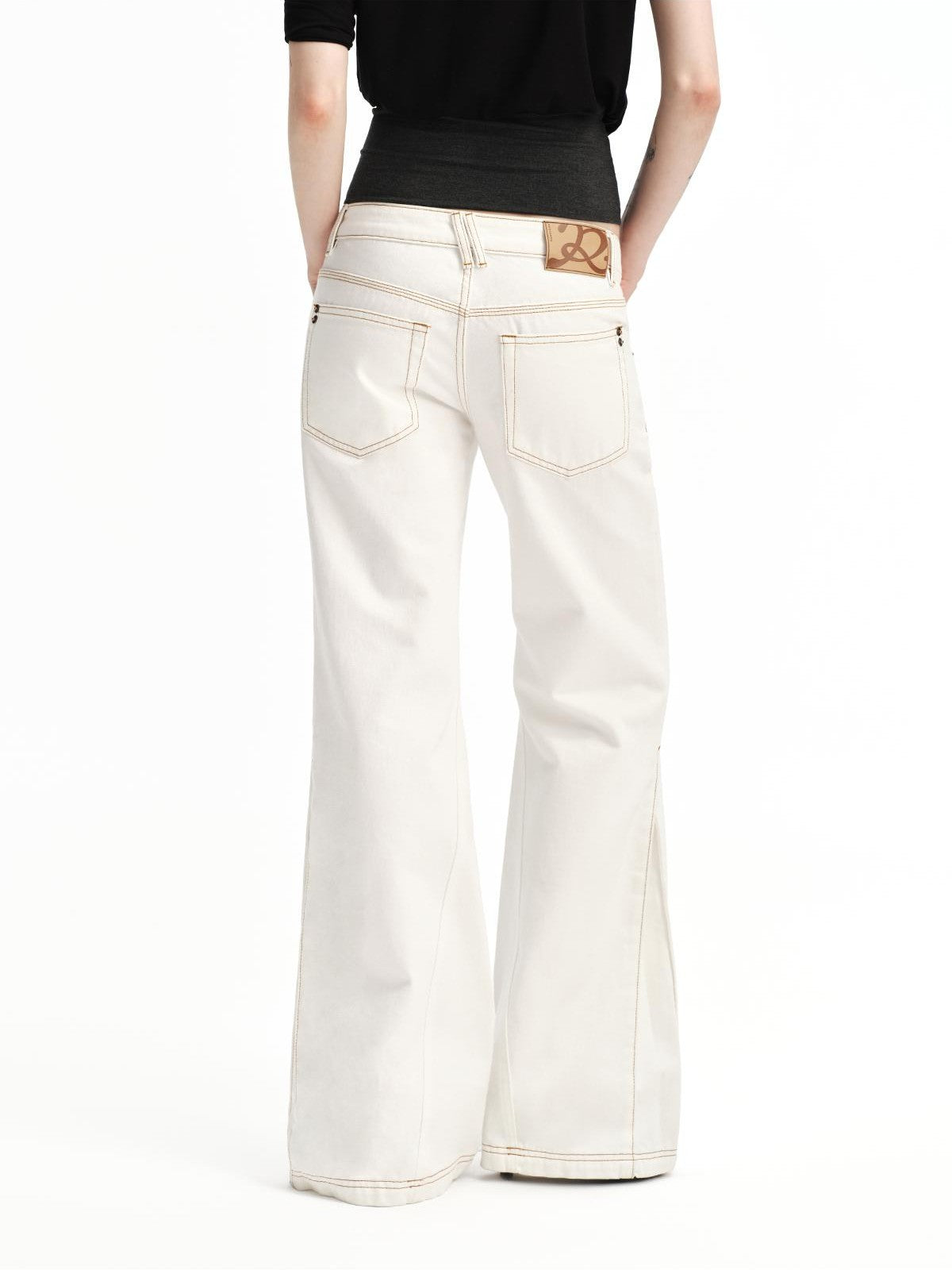 RUN TO THE FUTURE White Vintage Contrast Stitch Mid Low Waist Slim Women&
