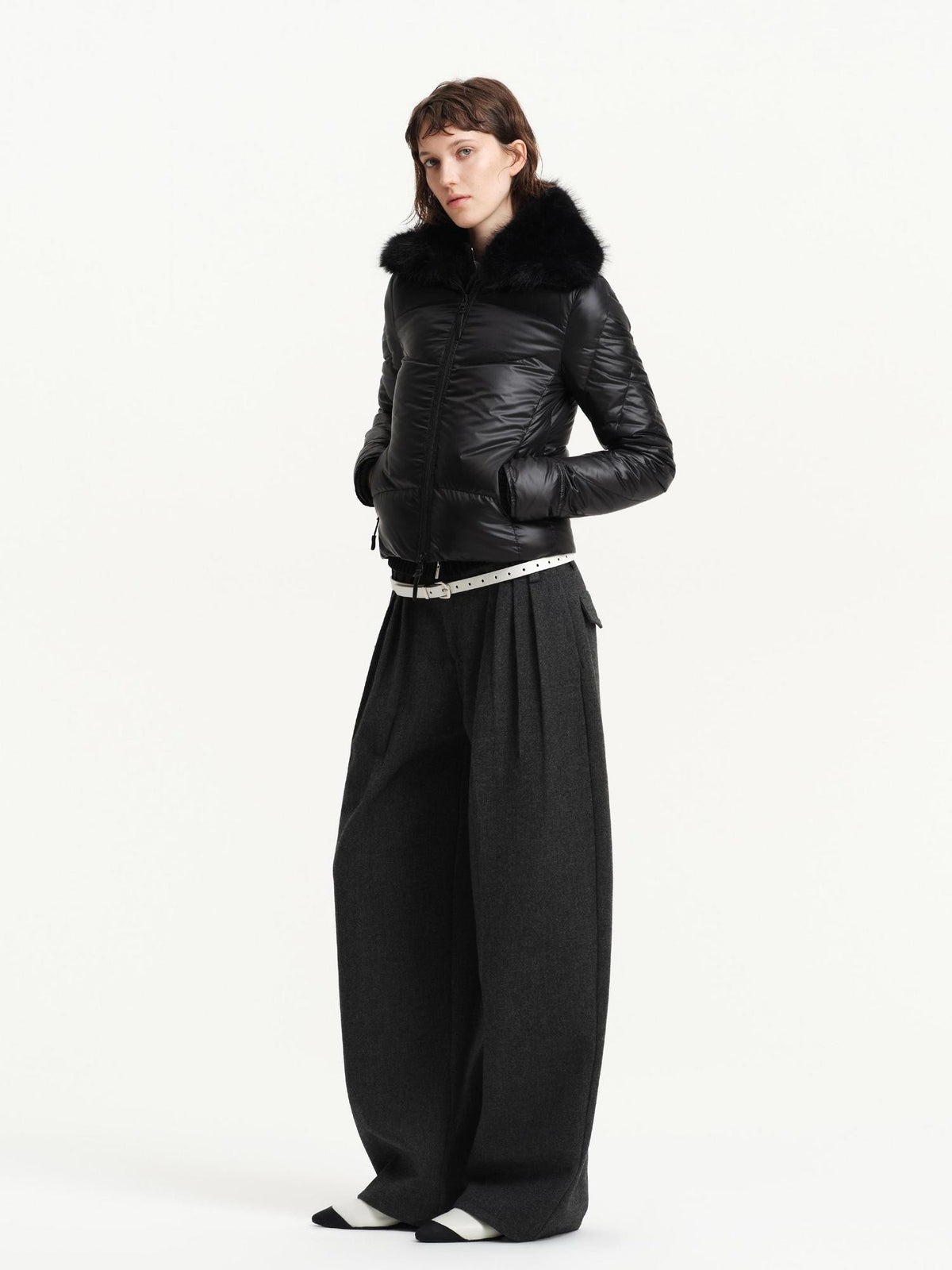 RUN TO THE FUTURE Wool Blend Inverted Pleat Wide Leg Women&