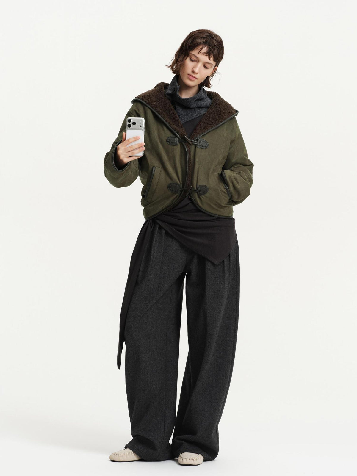 RUN TO THE FUTURE Wool Blend Inverted Pleat Wide Leg Women&