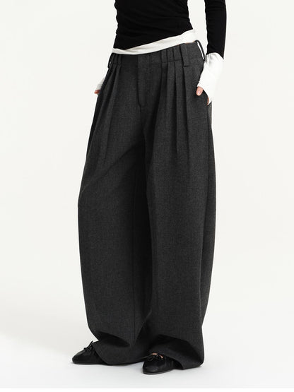 RUN TO THE FUTURE Wool Blend Inverted Pleat Wide Leg Women&