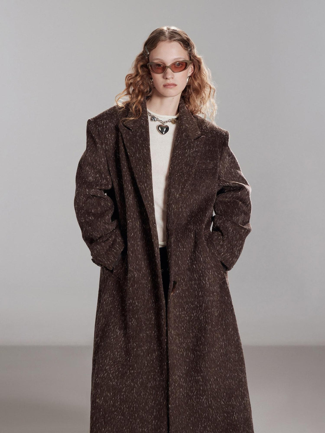 RUN TO THE FUTURE Wool Blend Long Straight Notch Lapel Toggle Commuter Brown Overcoats