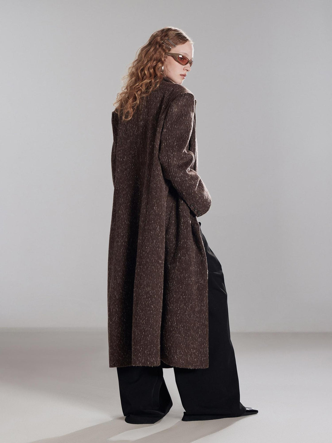 RUN TO THE FUTURE Wool Blend Long Straight Notch Lapel Toggle Commuter Brown Overcoats