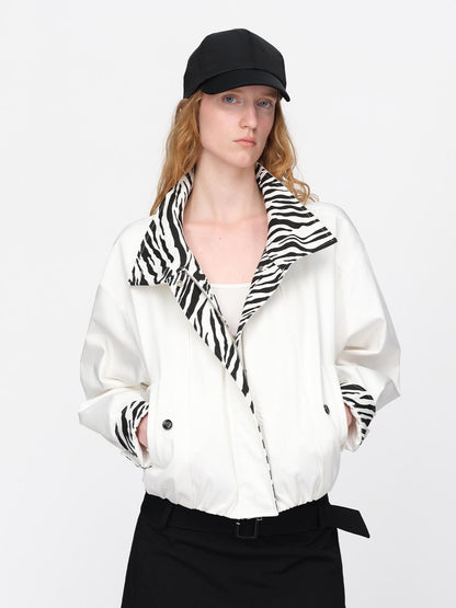 RUN TO THE FUTURE Zebra Print Cocoon Oversized High Neck Women&