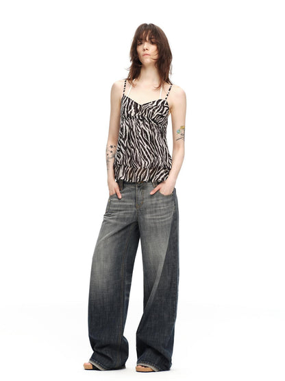 RUN TO THE FUTURE Zebra Print Sheer Chiffon V-neck Open Back Women&