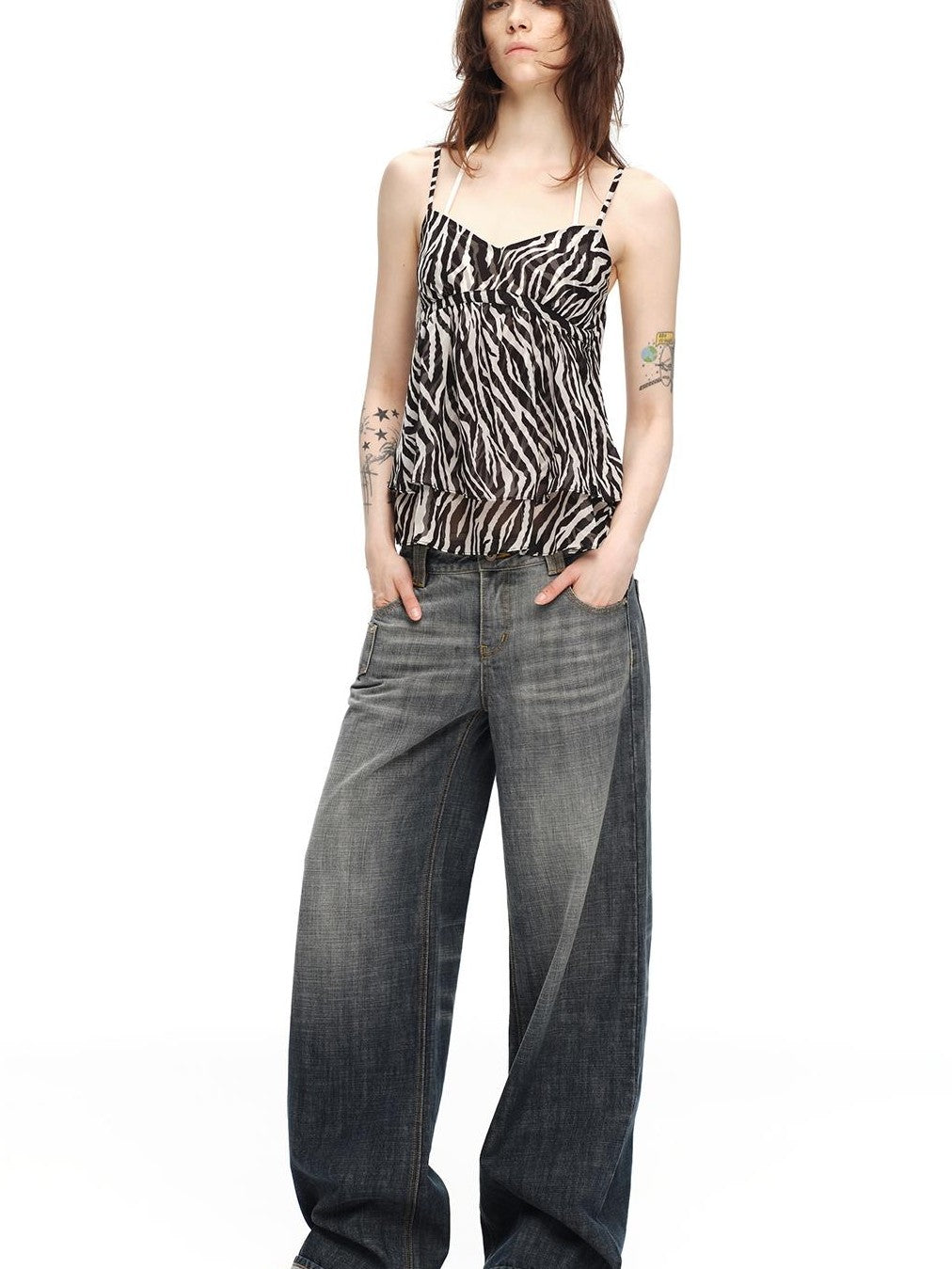 RUN TO THE FUTURE Zebra Print Sheer Chiffon V-neck Open Back Women&