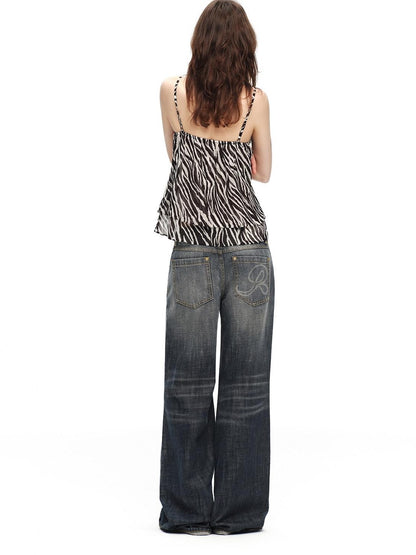 RUN TO THE FUTURE Zebra Print V-neck Open Back Women&