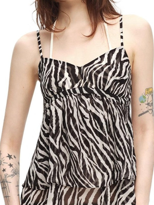 RUN TO THE FUTURE Zebra Print V-neck Open Back Women&