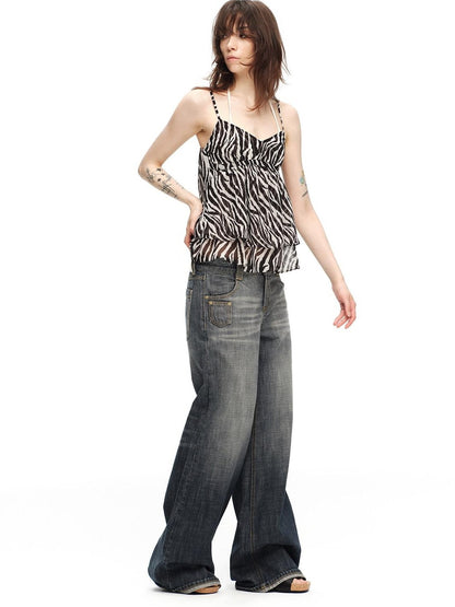 RUN TO THE FUTURE Zebra Print V-neck Open Back Women&