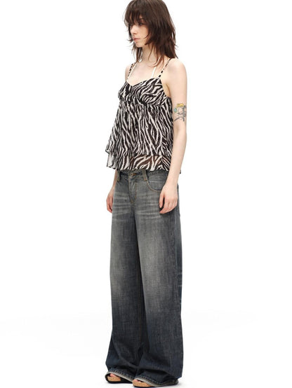 RUN TO THE FUTURE Zebra Print V-neck Open Back Women&