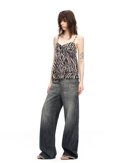 RUN TO THE FUTURE Zebra Print V-neck Open Back Women&